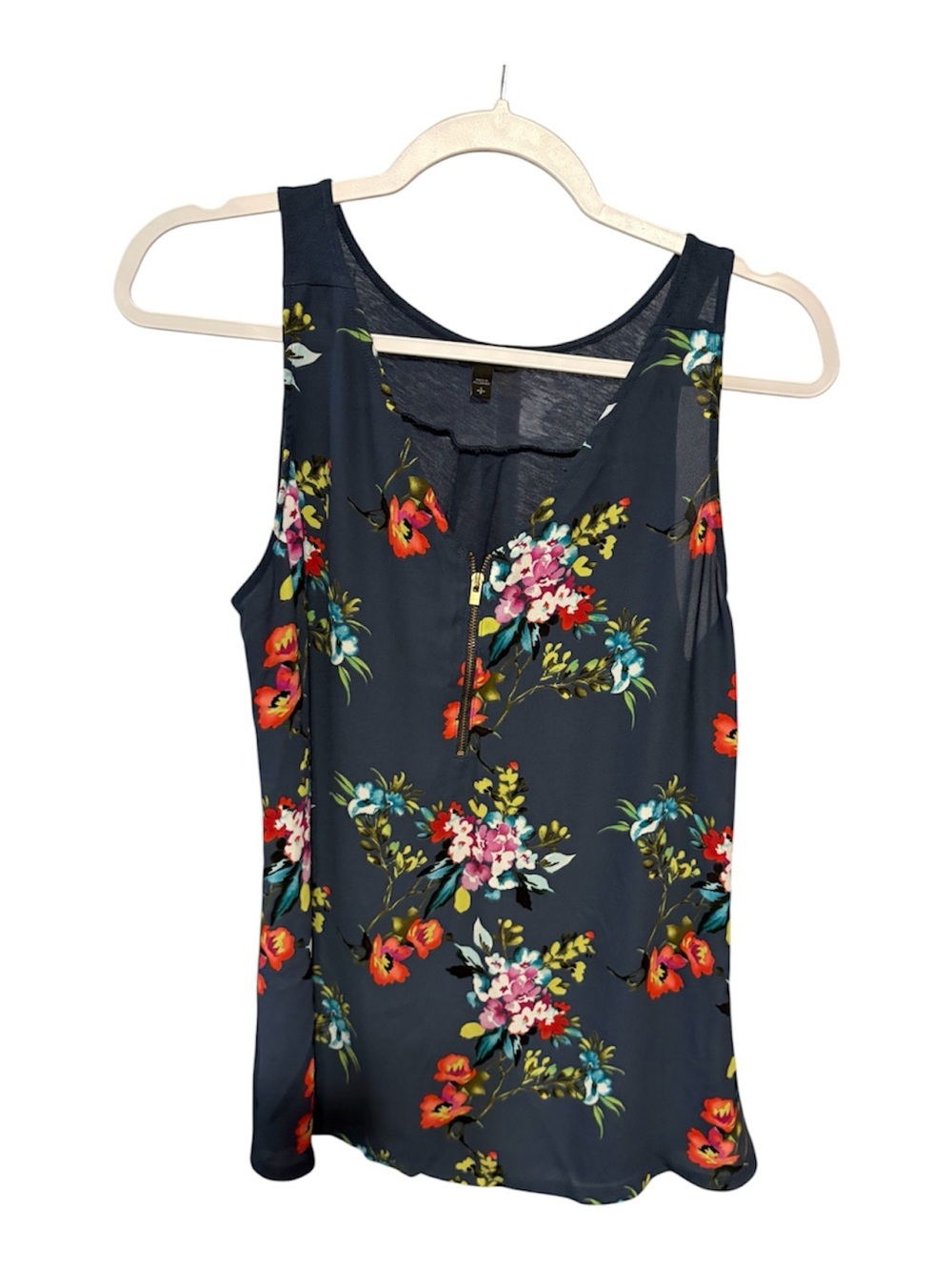 Express Navy Floral Zip Tank Top